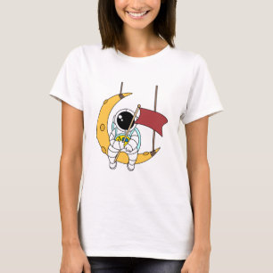 T-shirt Illustration de la lune assise de l'astronaute Lin