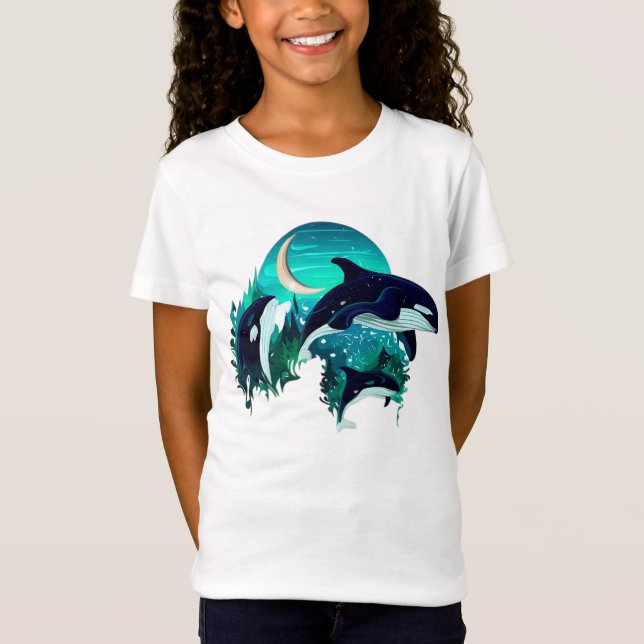T-Shirt Illustration de la nature bleue du Cool des balein (Devant)