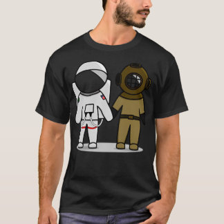 T-shirt Illustration De L'Astronaute Et Du Plongeur