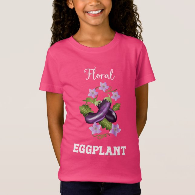 T-Shirt Illustration de l'aubergine florale (Devant)