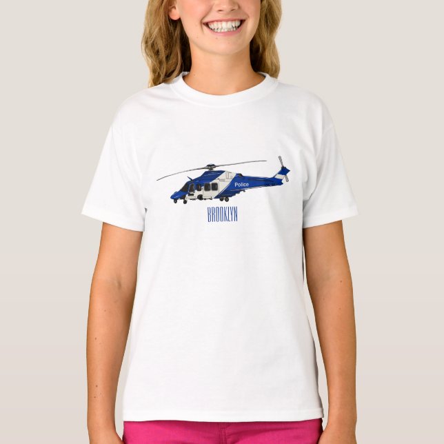 T-shirt Illustration de l'hélicoptère de police (Devant)