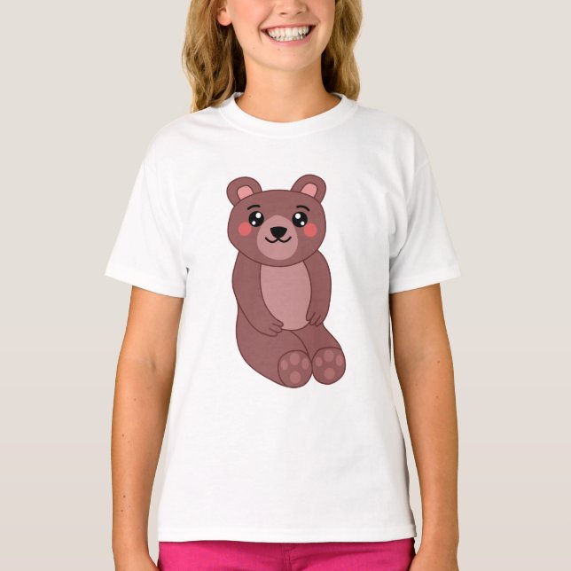 T-shirt Illustration de l'ours Brown Cute Kawaii (Devant)