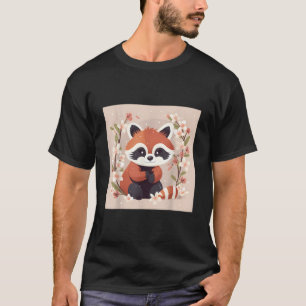 T-shirt Illustration de Panda roux et de Fleur de Cerisier