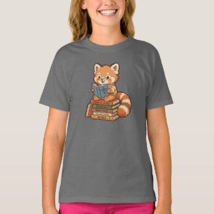 T-shirt Illustration de panda roux mignon et rat de biblio