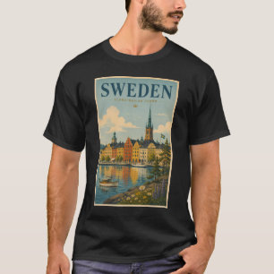 T-shirt Illustration de paysage suédois Art de voyage vint