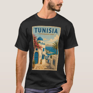 T-shirt Illustration de paysage tunisien Art de voyage vin
