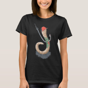 T-shirt Illustration de pêche mignonne avec ver et hameçon