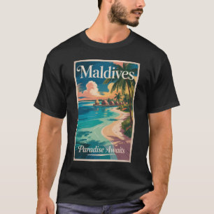 T-shirt Illustration de plage aux Maldives Art de voyage v