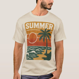 T-shirt Illustration de plage d'été rétro avec palmier et