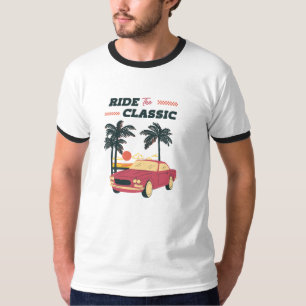 T-shirt Illustration de plage voiture classique rétro