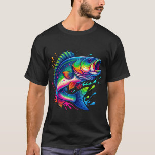 T-shirt Illustration de poisson basses avec éclaboussure a