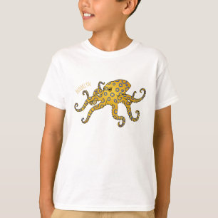 T-shirt Illustration de poulpe à anneau bleu
