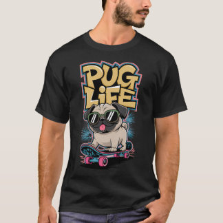 T-shirt Illustration de Pug de skateboard cool pour les am