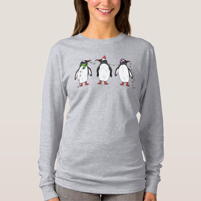 T-shirt Illustration de trois pingouins de Noël festifs (Devant)