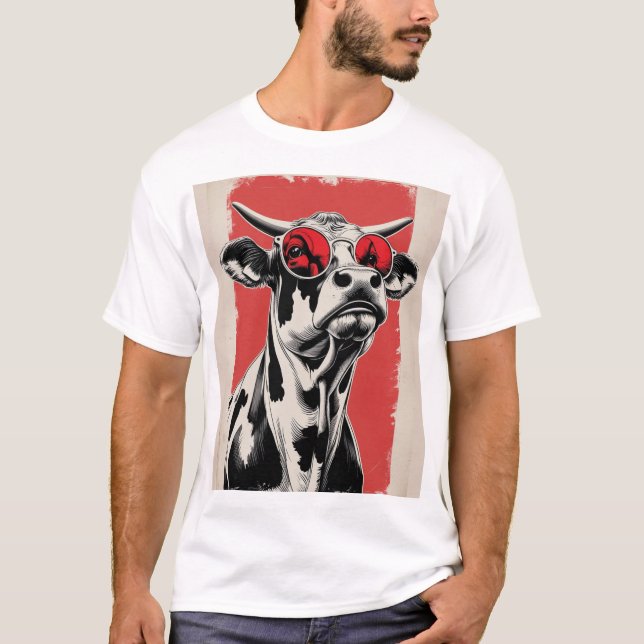 T-shirt Illustration de vache audacieuse avec lunettes de  (Devant)