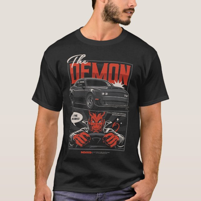 T-shirt  Illustration de voiture Challenger Demon (Devant)