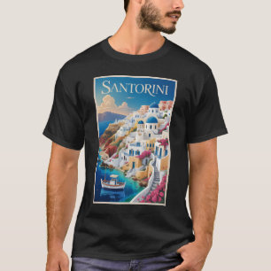 T-shirt Illustration de voyage d'art vintage de Santorin G