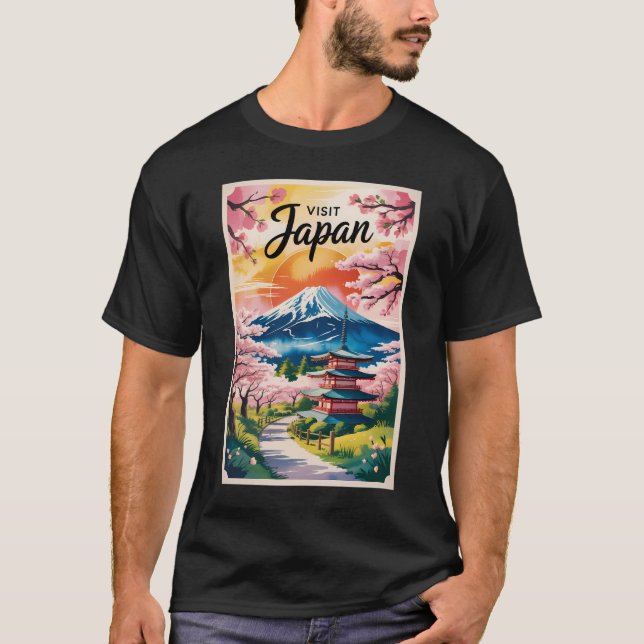 T-shirt Illustration de voyage du mont Fuji au Japon Art v (Devant)