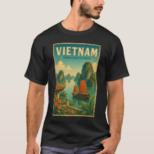 T-shirt Illustration de voyage rétro Baie d'Ha Long au Vie