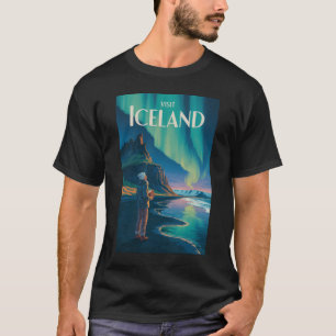 T-shirt Illustration des aurores boréales d'Islande Art de