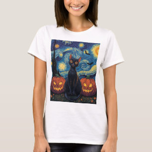 T-shirt Illustration d'Halloween de chat noir mystique