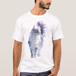T-shirt Illustration d'homme de chat à longs poils aquarel