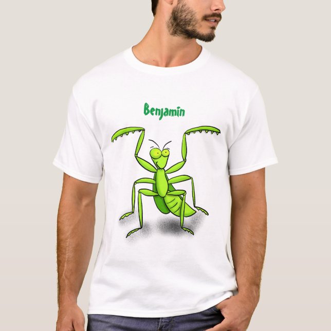 T-shirt Illustration drôle de mante verte en prière (Devant)