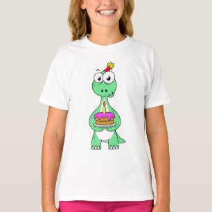 T-shirt Illustration Du Brontosaurus Avec Gâteau D'Anniver