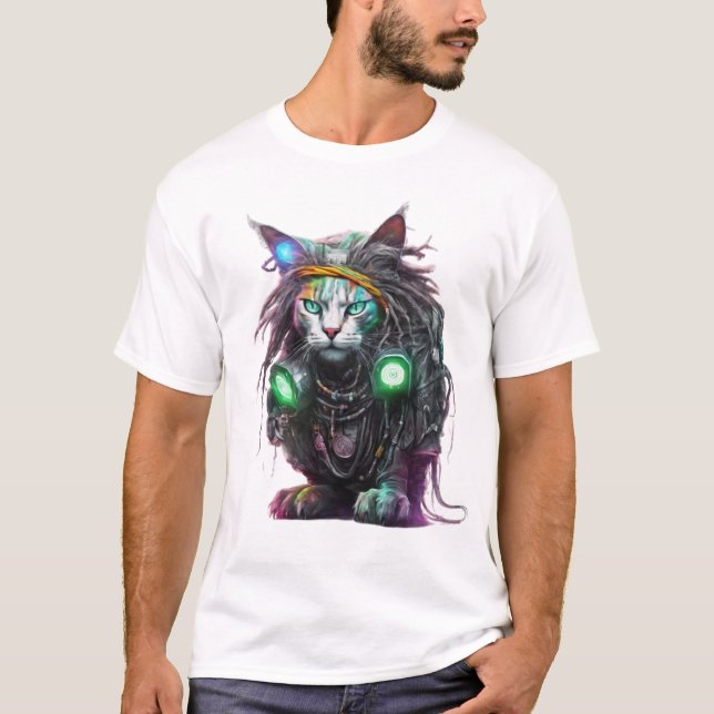 T-shirt Illustration du chat de cyber rasta (Devant)