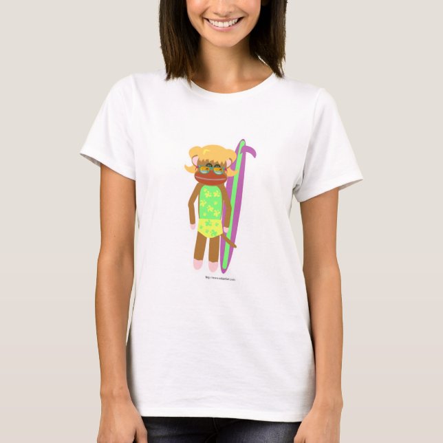 T-shirt Illustration du dessin animé de Surfer Sock Monkey (Devant)