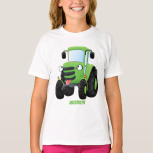 T-shirt Illustration du joli joyeux tracteur agricole vert