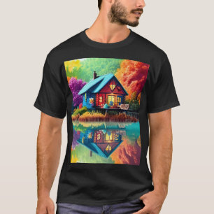 T-shirt Illustration du paysage naturel avec le chalet du