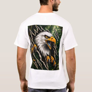 T-shirt Illustration d'un aigle féroce déchirant des feuil