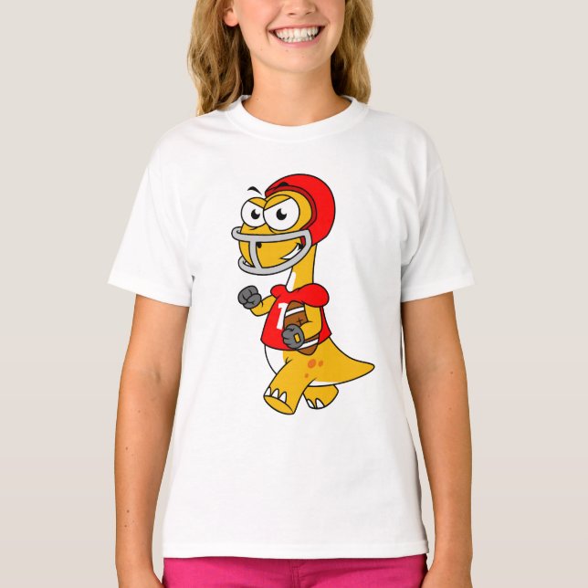T-shirt Illustration D'Un Brontosaurus Jouant Au Football. (Devant)