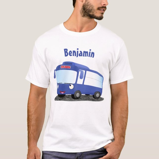 T-shirt Illustration d'un bus moderne bleu mignon (Devant)