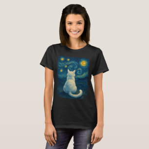 T-shirt Illustration d'un chat blanc sous une nuit étoilée