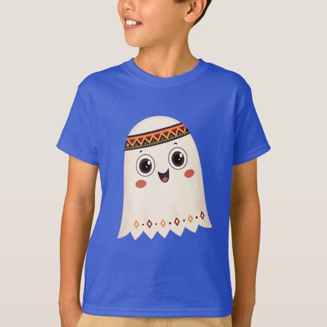 T-shirt Illustration d'un fantôme mignon avec un large sou (Devant)