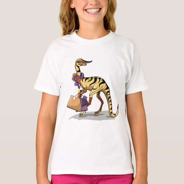 T-shirt Illustration D'Un Iguanodon Avec Sacs Commerciaux. (Devant)