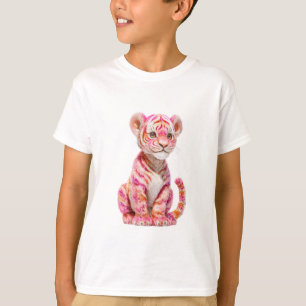 T-shirt Illustration d'un jeune tigre rayé rose pour enfan