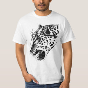 T-shirt Illustration d'un léopard tiré à la main noire et 