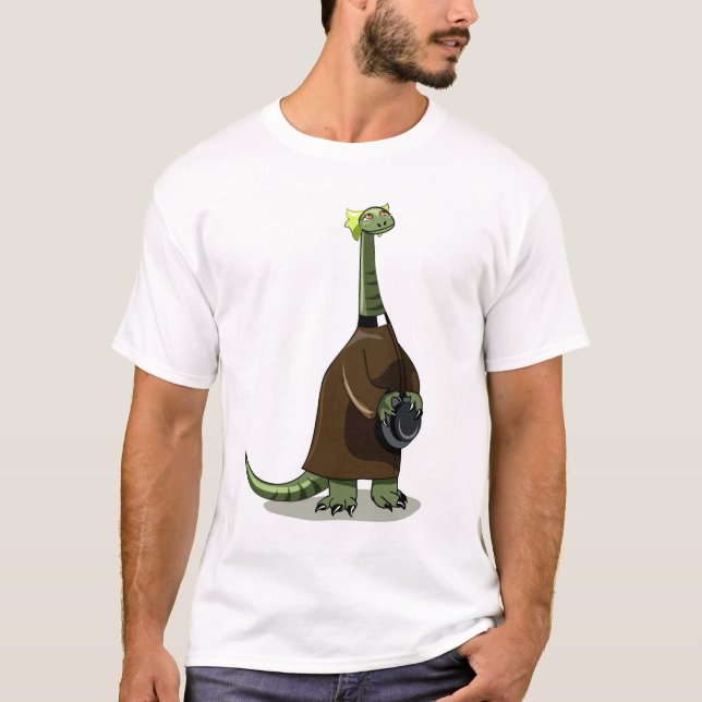 T-shirt Illustration D'Un Plateosaure Habillé Comme Prêtre (Devant)