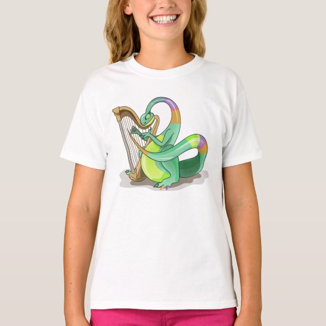T-shirt Illustration D'Un Plateosaure Jouant De La Harpe. (Devant)