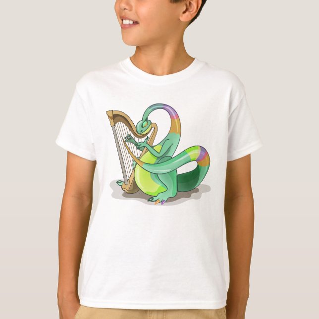 T-shirt Illustration D'Un Plateosaure Jouant De La Harpe. (Devant)