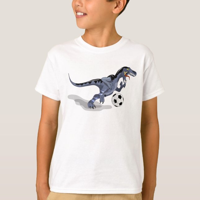 T-shirt Illustration D'Un Raptor Dinosaure Jouant Au Footb (Devant)