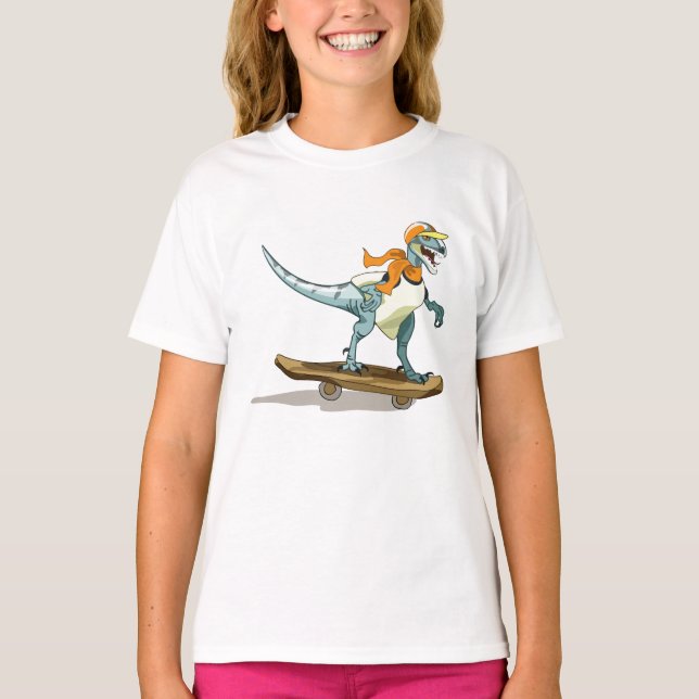 T-shirt Illustration D'Un Raptor Skateboard. (Devant)