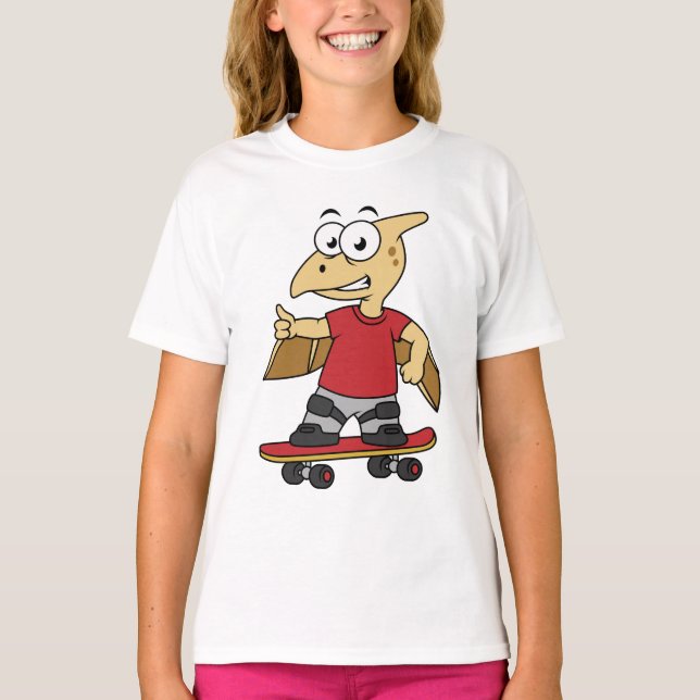 T-shirt Illustration D'Un Skateboard De Ptérosaure. (Devant)