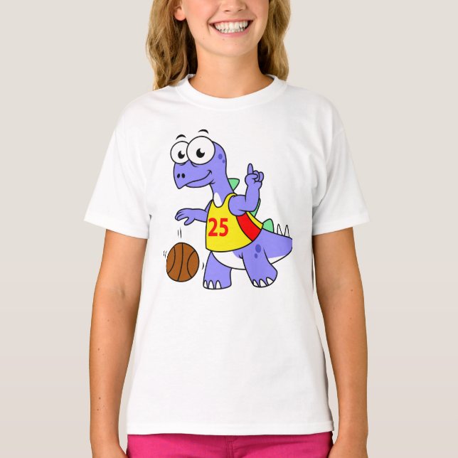T-shirt Illustration D'Un Stegosaurus Jouant Au Basket. (Devant)