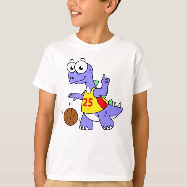 T-shirt Illustration D'Un Stegosaurus Jouant Au Basket. (Devant)