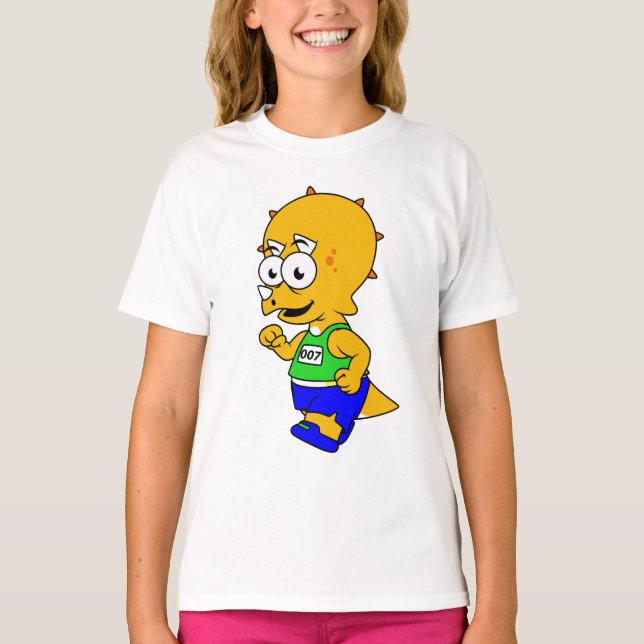 T-shirt Illustration D'Un Tricératops Runner. (Devant)