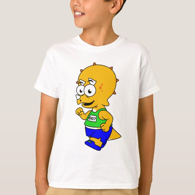 T-shirt Illustration D'Un Tricératops Runner. (Devant)